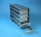 ALPHA 32 Drawer Racks for all boxes up to 136x136x35 mm, open design, grip rail, with safety stop, base of drawer open