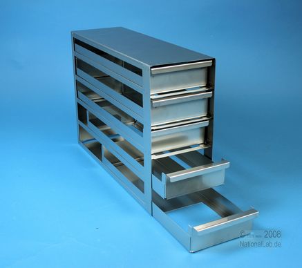 EPPi 37 Drawer Racks for all boxes up to 133x133x37 mm, open design, grip rail, with safety stop, base of drawer open